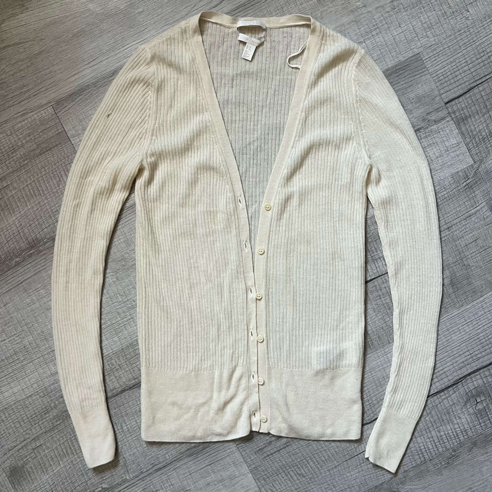 COS Cashmere Cream Ribbed Button-Up Cardigan - Picture 2 of 8